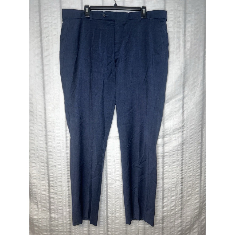 BALLIN Flat Front Dress Pants Mens 40x30 Navy Blue Super 120s Wool Comfort EZE
